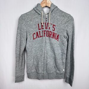 Levi's Graphic Print Hoodie Sweatshirt Jacket Sz XS Heathered Gray Knit Full Zip